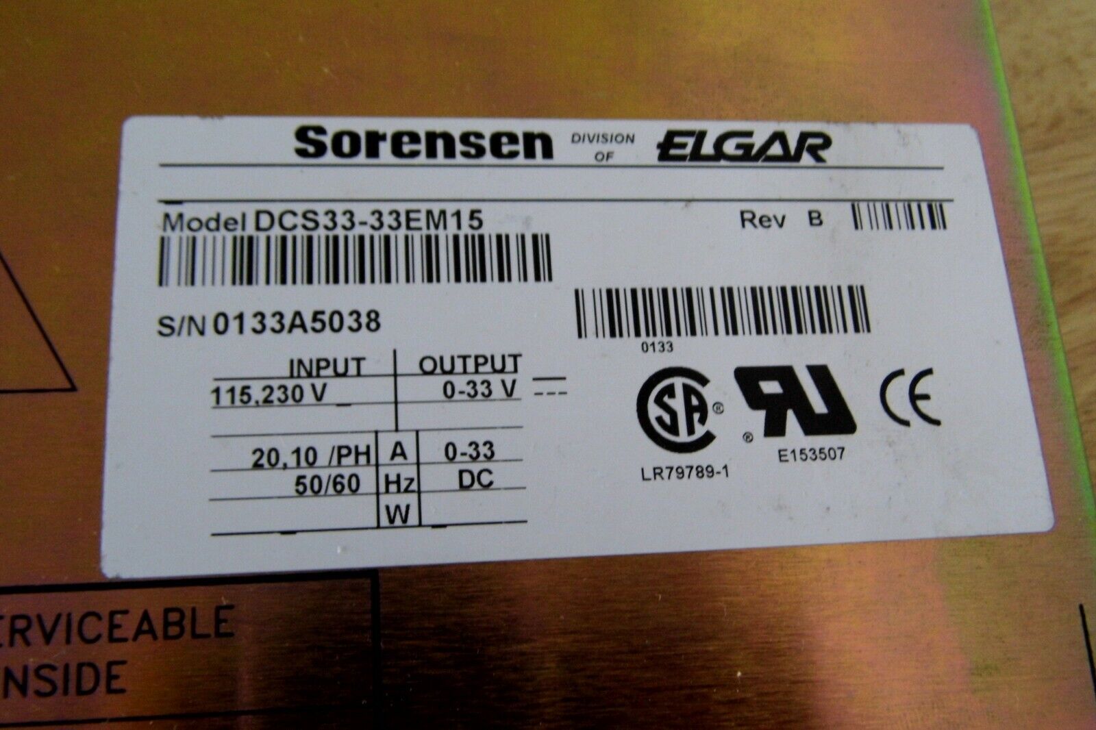 Sorensen DCS33-33EM15 DC Power Supply 90 day warranty, (7 in stock) Sorensen DCS33-33EM15 DC Power Supply 90 day warranty, (7 in stock)